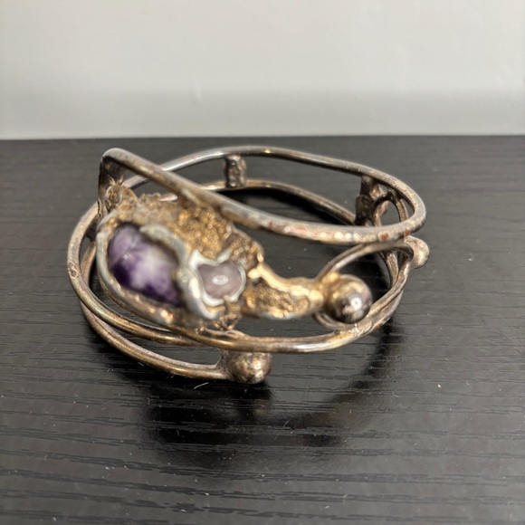 Vintage D.S. Dansk Smykkekunst ModernistBrutalist Handmade Denmark Cuff Bracelet - Picture 10 of 12